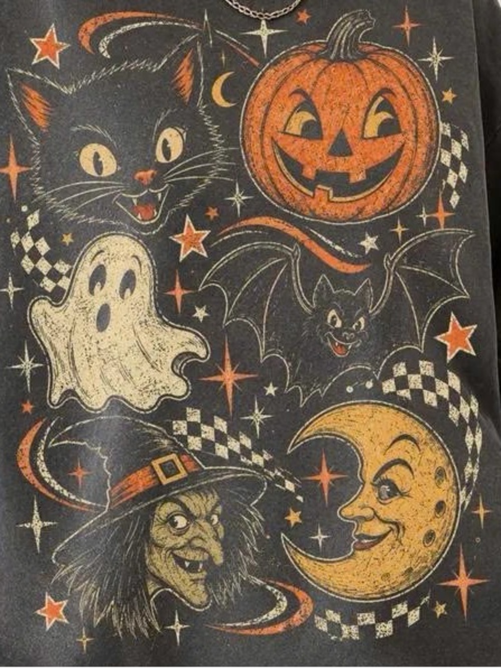 Black Short Sleeve Halloween Graphic Tee with Orange & Cream Art - Picture 2 of 3